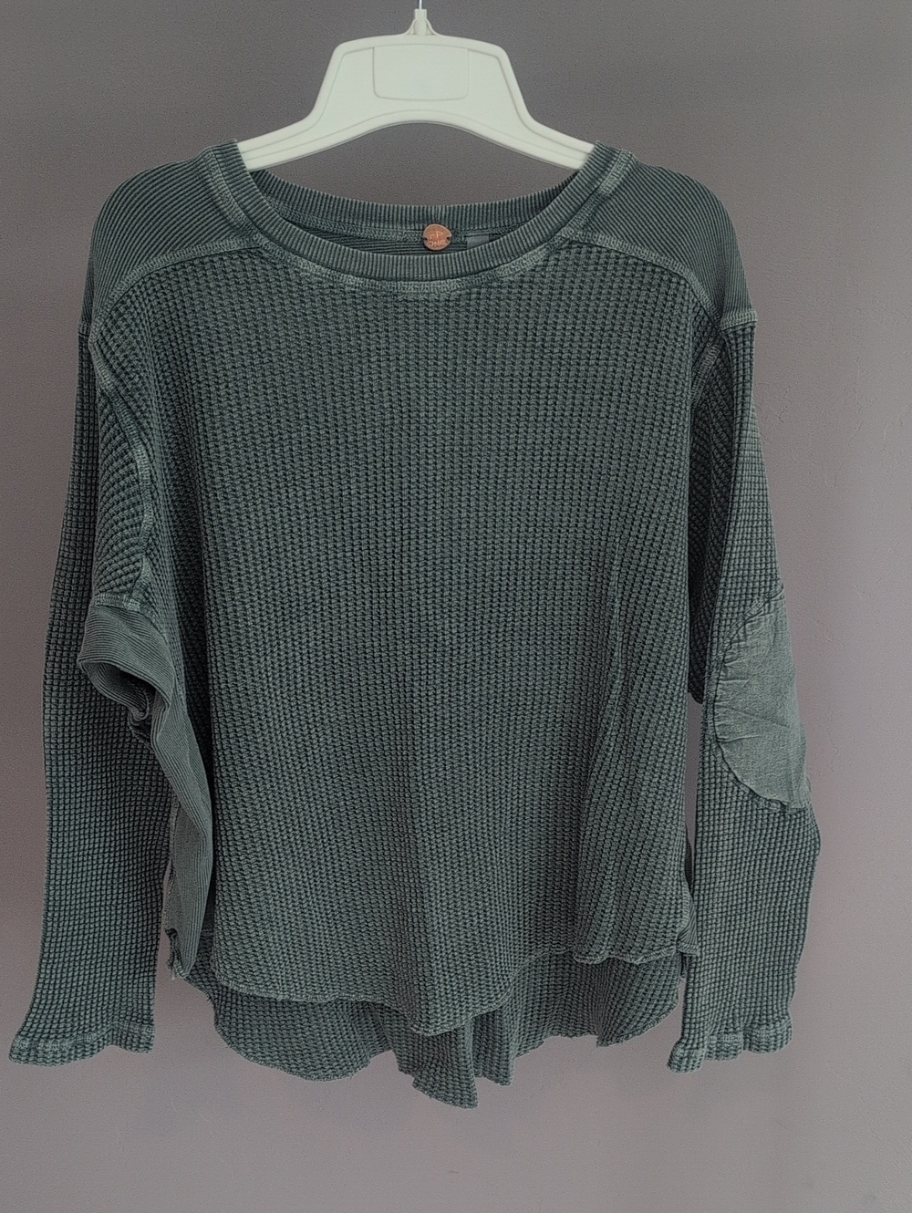 FP One Blake Thermal Top Waffle Knit Oversized Slouchy Fit Green Free People